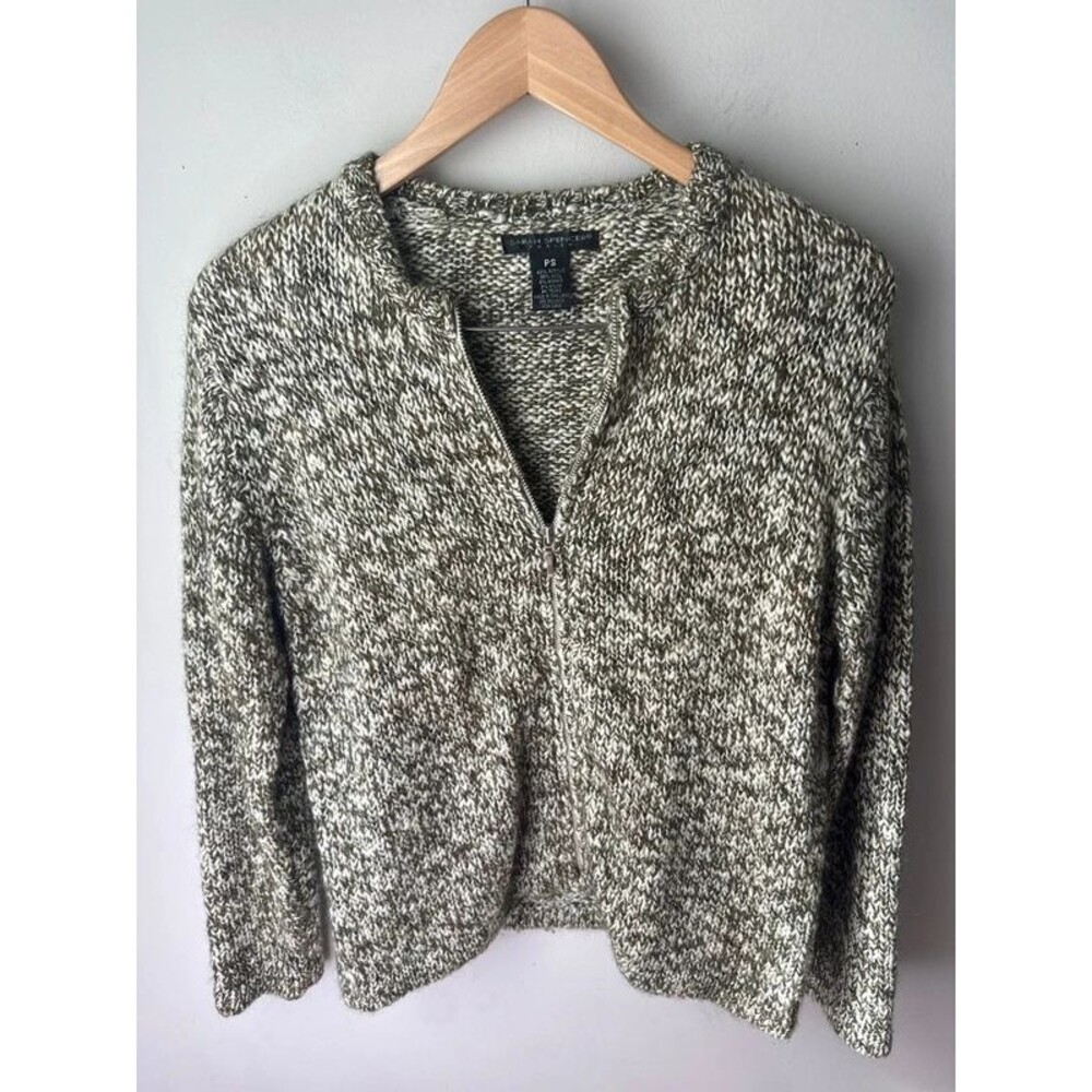 Sarah Spencer Petite Wool Mohair Marled Zip Cardigan PS